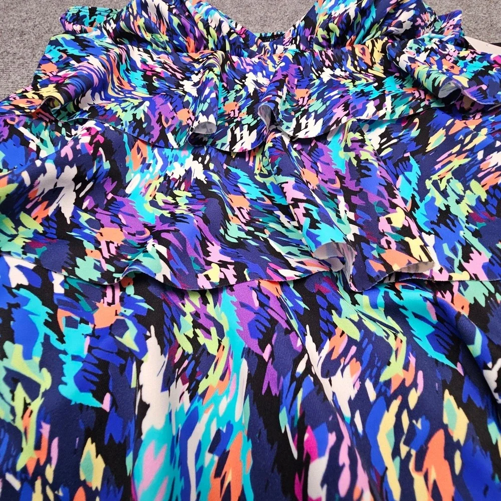 Swim Solutions Women One Piece Triple‎ Tier Fauxkini Tummy Control Navy Multi 10 - Picture 3 of 10